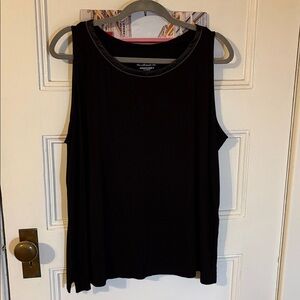Chico's Satin Trim Caviar Bead Black Tank Top